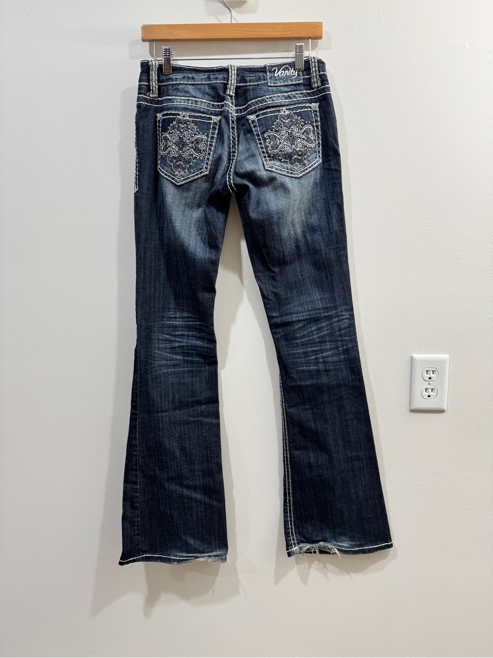 Y2K Vanity Premium Collection Dark Wash Bootcut Jeans - Embellished Pockets Sz 2